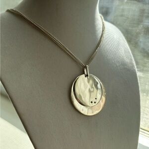 Kenneth Cole Hammered Pendant Necklace Silver Tone 16 to 19 in